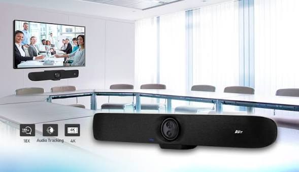 AVer video bar with 4K camera, zoom and audio tracking in a meeting room