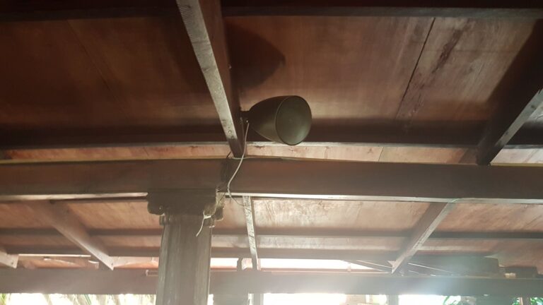 Speaker painted to match the dark timber roof at Divino Steakhouse