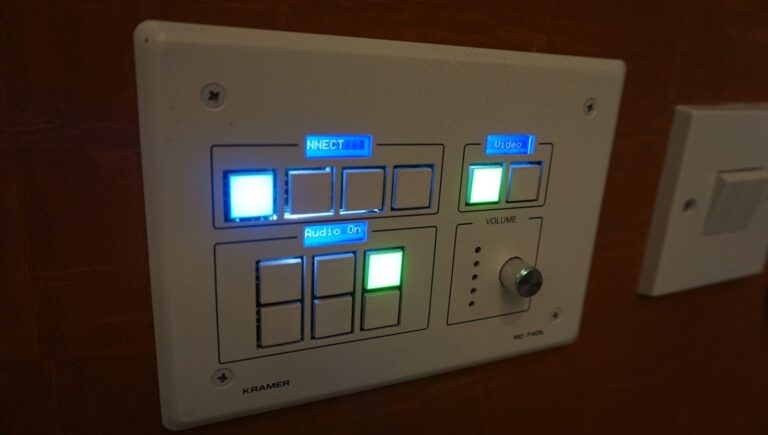 Room control panel for sources, audio and video