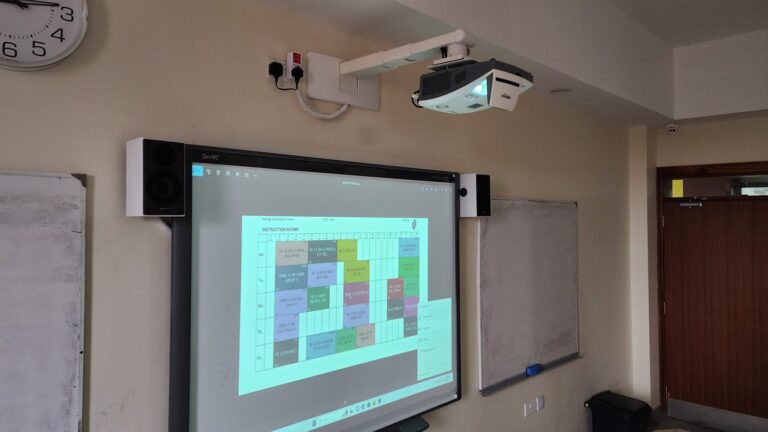Classroom at Kabojja International School with Vivitek ultra short throw projector above the board