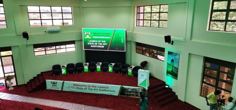 Stage and LED screen at the Makerere University School of Public Health auditorium
