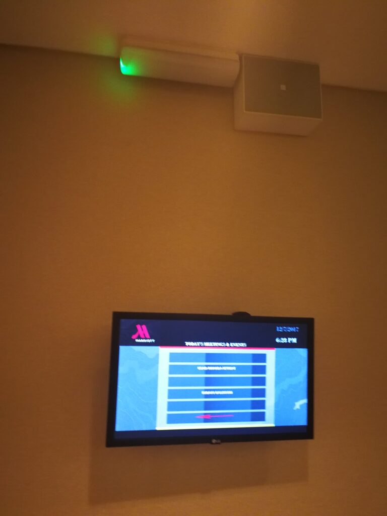 Wall speaker beside the meetings and events screen at the Kigali Marriott Hotel