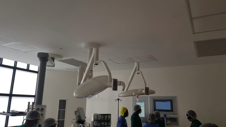 Operating theatre lights with camera arm