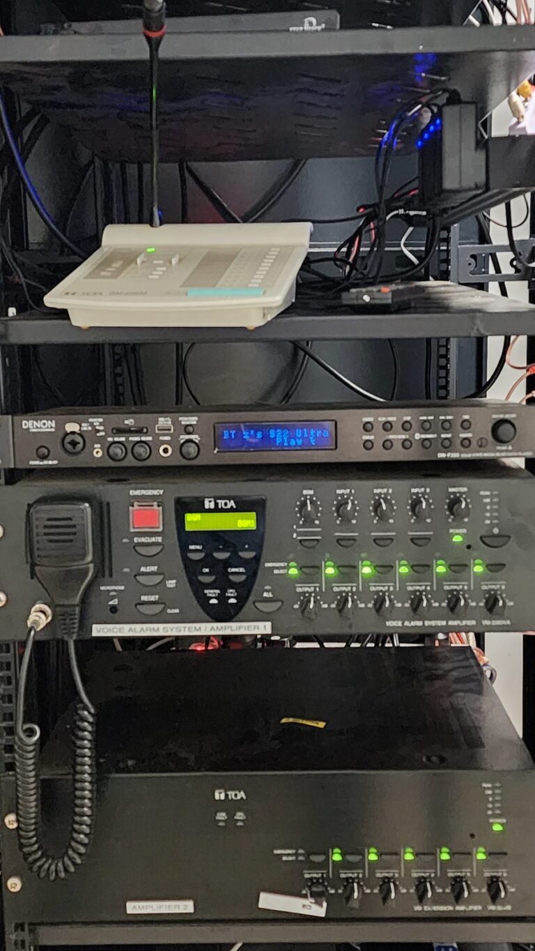 TOA VM-3000 voice alarm amplifier and extension amplifier close-up