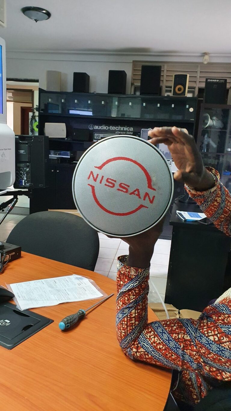 Nissan-branded speaker grille sample at the PRO AV Africa showroom