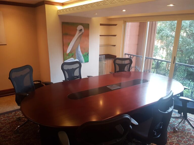 Meeting room with balcony overlooking the gardens