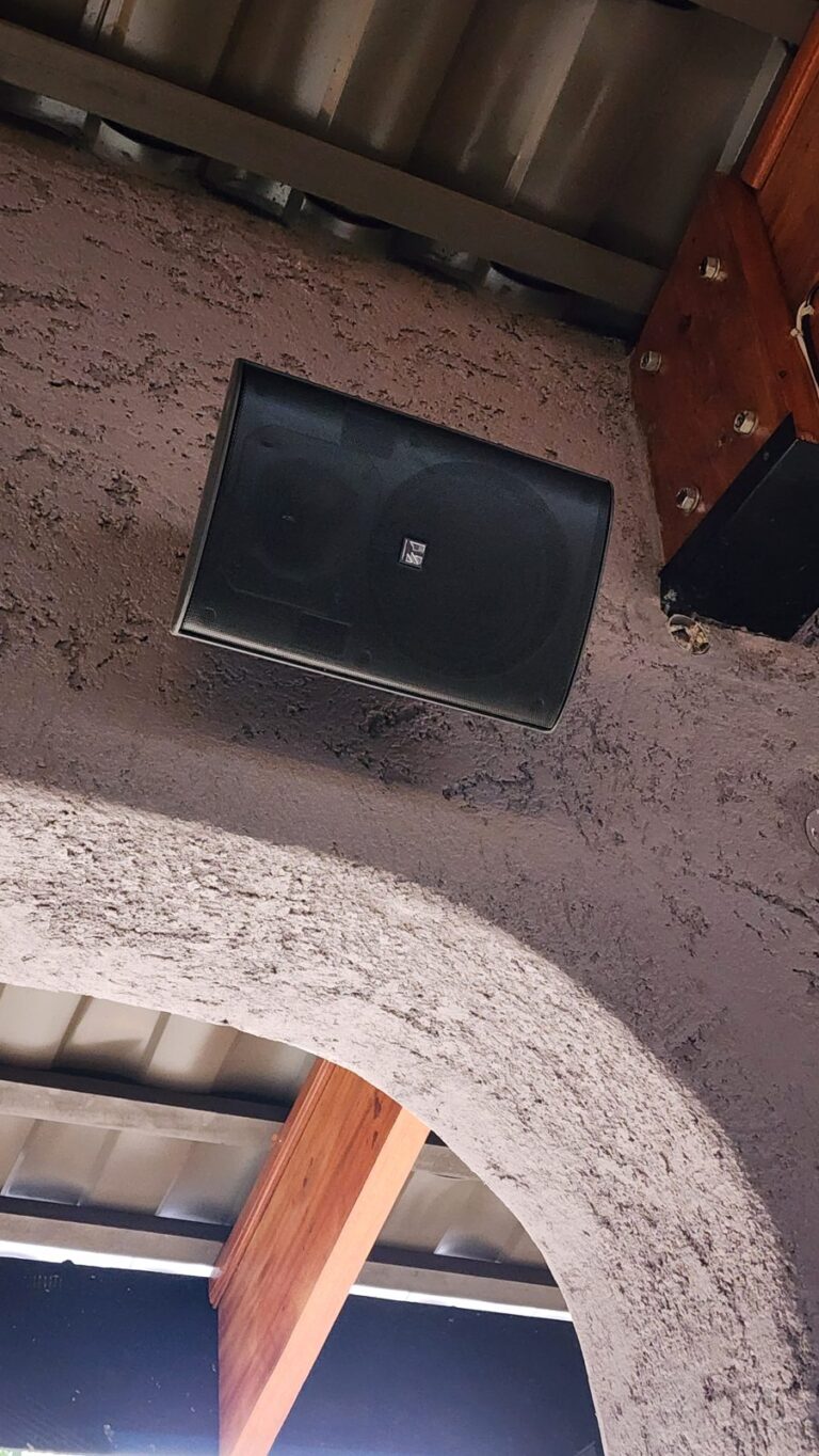 Wall speaker under the roof at SOL Kololo