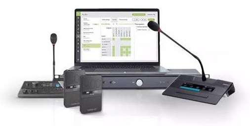 Televic conference system with chair and delegate units, wireless units and management software